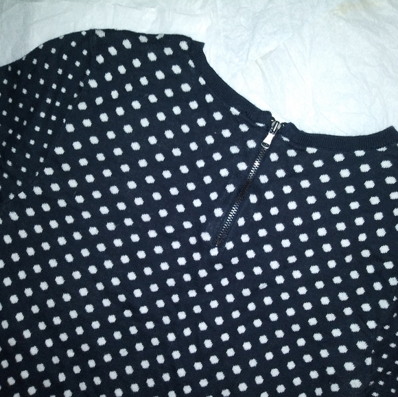 LOFT | Polka Dot Crewneck Back Zip  Sweater Size Small Navy & White - Picture 5 of 10